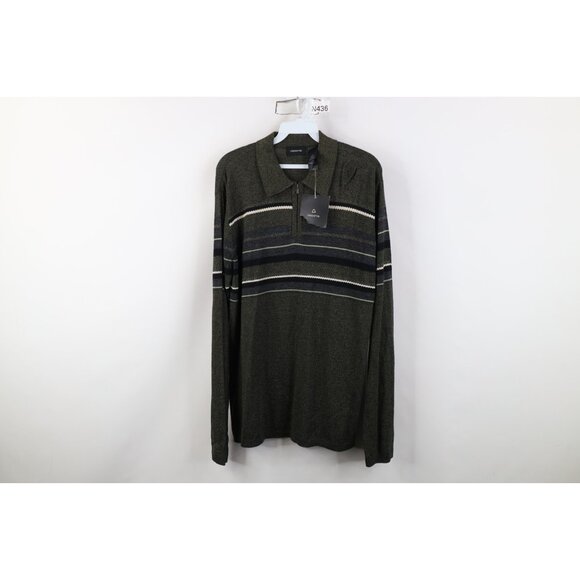Deadstock Vtg 90s Streetwear Mens Medium Striped Silk Blend 1/4 Zip Knit Polo